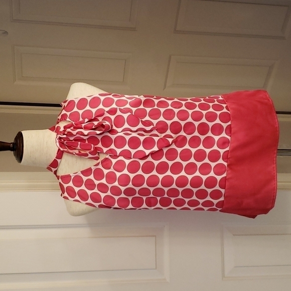 Worthington Pink Polka Dot Tie Neck Top NWT - Picture 1 of 14